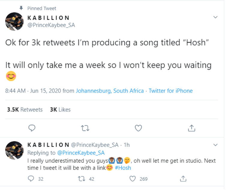 Prince Kaybee to release new song Hosh in one week amapiano.co